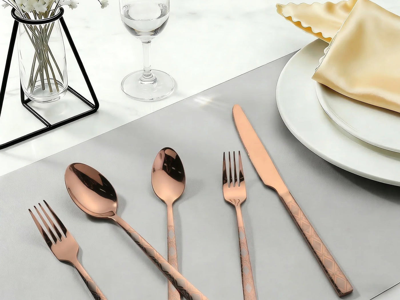 20-Piece Stainless Steel Flatware Set for 4 Vintage Cutlery Rose Gold, for Everyday Home Kitchen Cooking, Storage and Organization