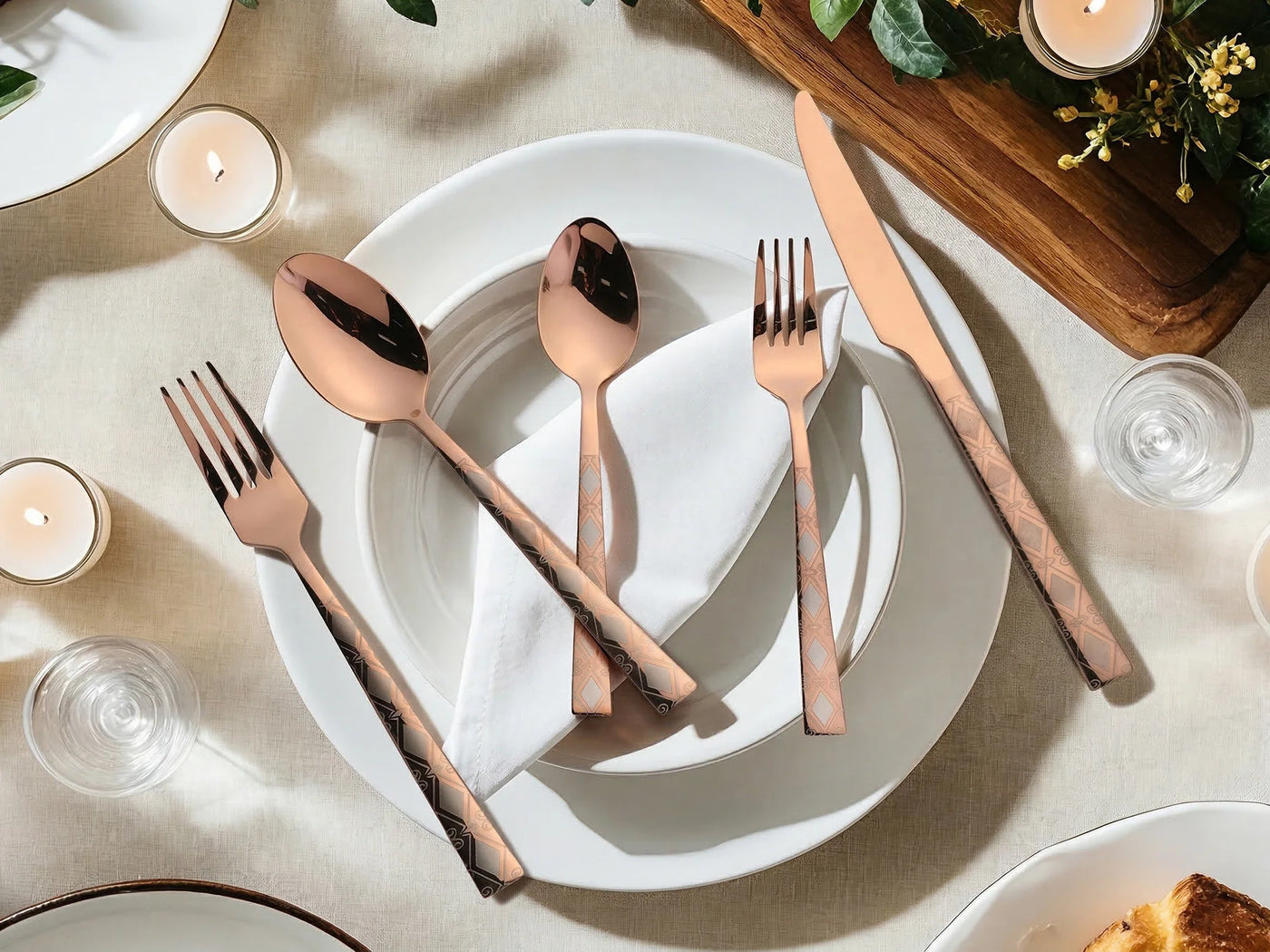 20-Piece Stainless Steel Flatware Set for 4 Vintage Cutlery Rose Gold, for Everyday Home Kitchen Cooking, Storage and Organization
