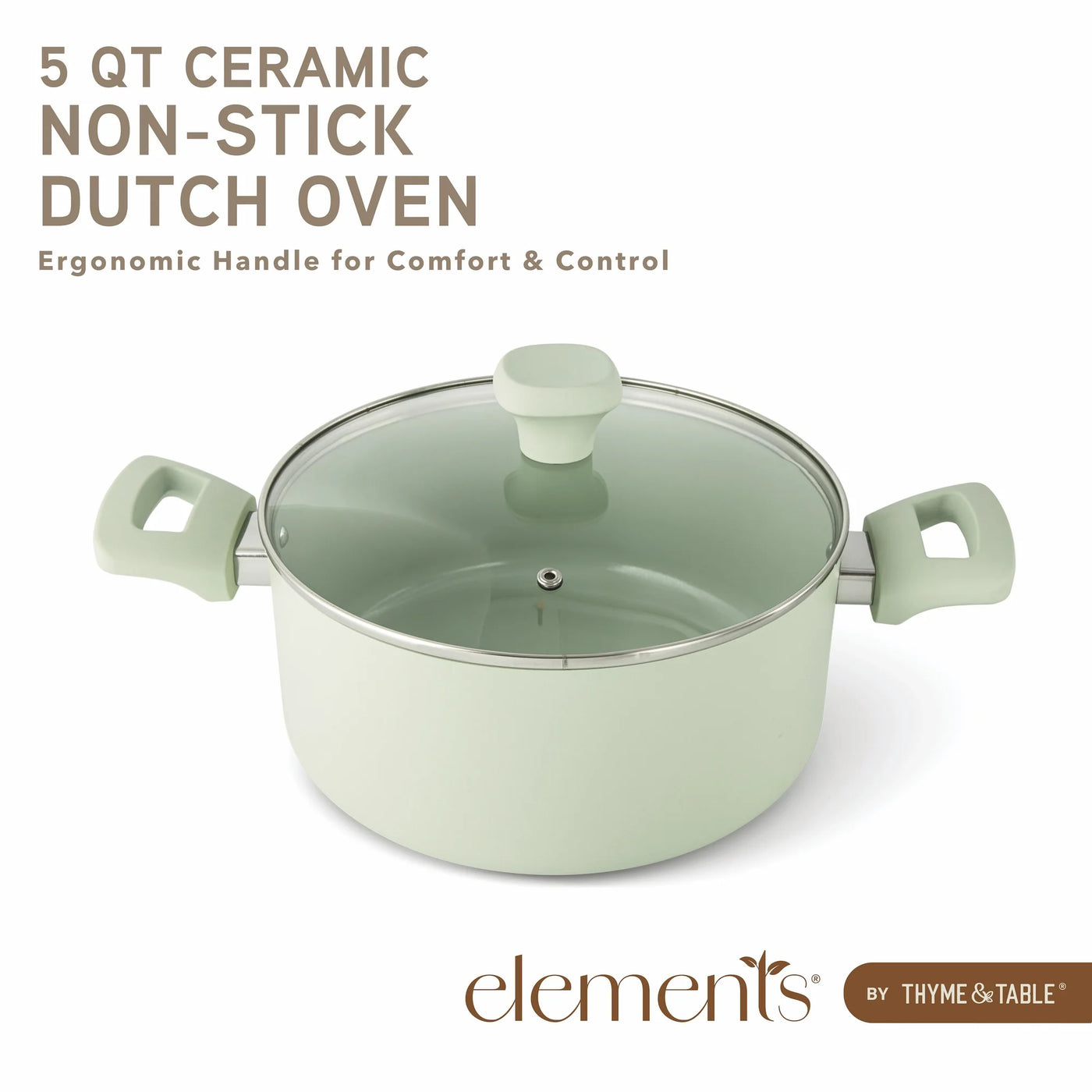 Elements By 5 QT Ceramic Nonstick Dutch Oven, Green, for Everyday Home Kitchen Cooking, Storage and Organization