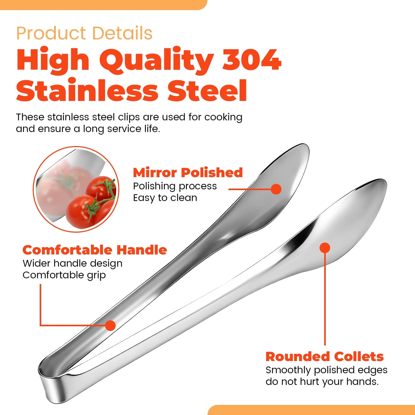 3-Pack Serving Tongs, 1.77 Inch X 9 Inch Polished Stainless Steel Kitchen Tongs for Food, Buffet, Appetizer, Cooking, Salad, Party and Ice