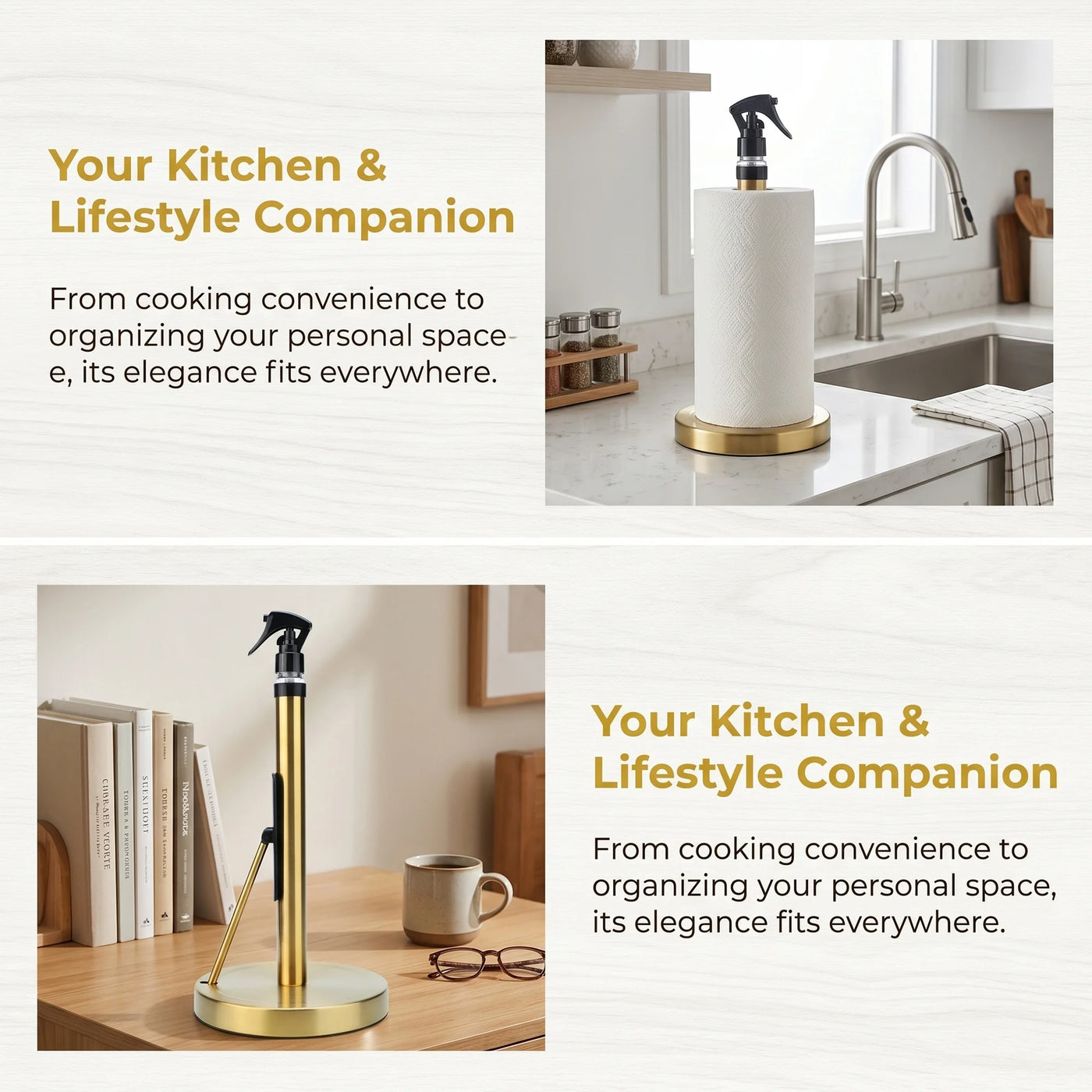 Countertop Base Stainless Steel Paper Towel Holder Gold 14.4x7.1inch, for Drying Dishes, Wiping Counters and Everyday Kitchen Cleaning