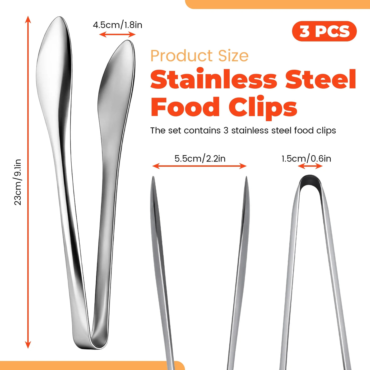 3-Pack Serving Tongs, 1.77 Inch X 9 Inch Polished Stainless Steel Kitchen Tongs for Food, Buffet, Appetizer, Cooking, Salad, Party and Ice