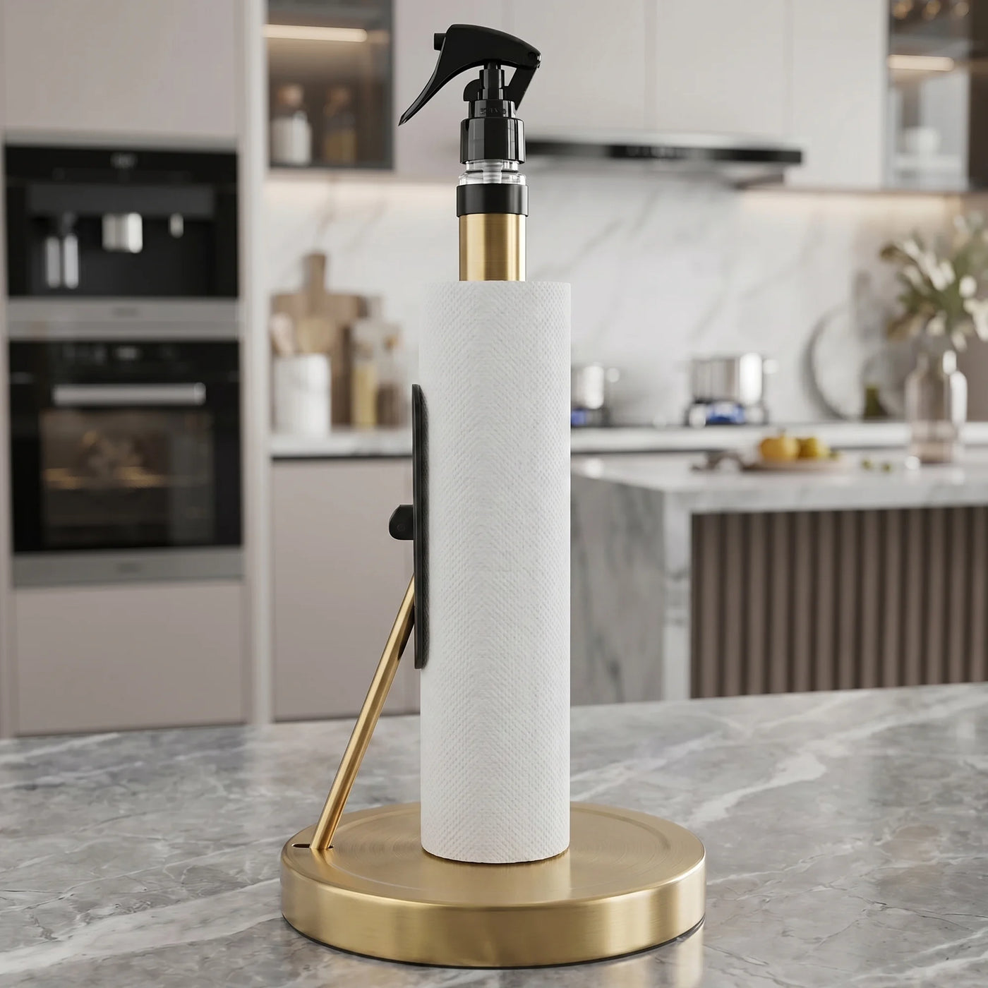 Countertop Base Stainless Steel Paper Towel Holder Gold 14.4x7.1inch, for Drying Dishes, Wiping Counters and Everyday Kitchen Cleaning