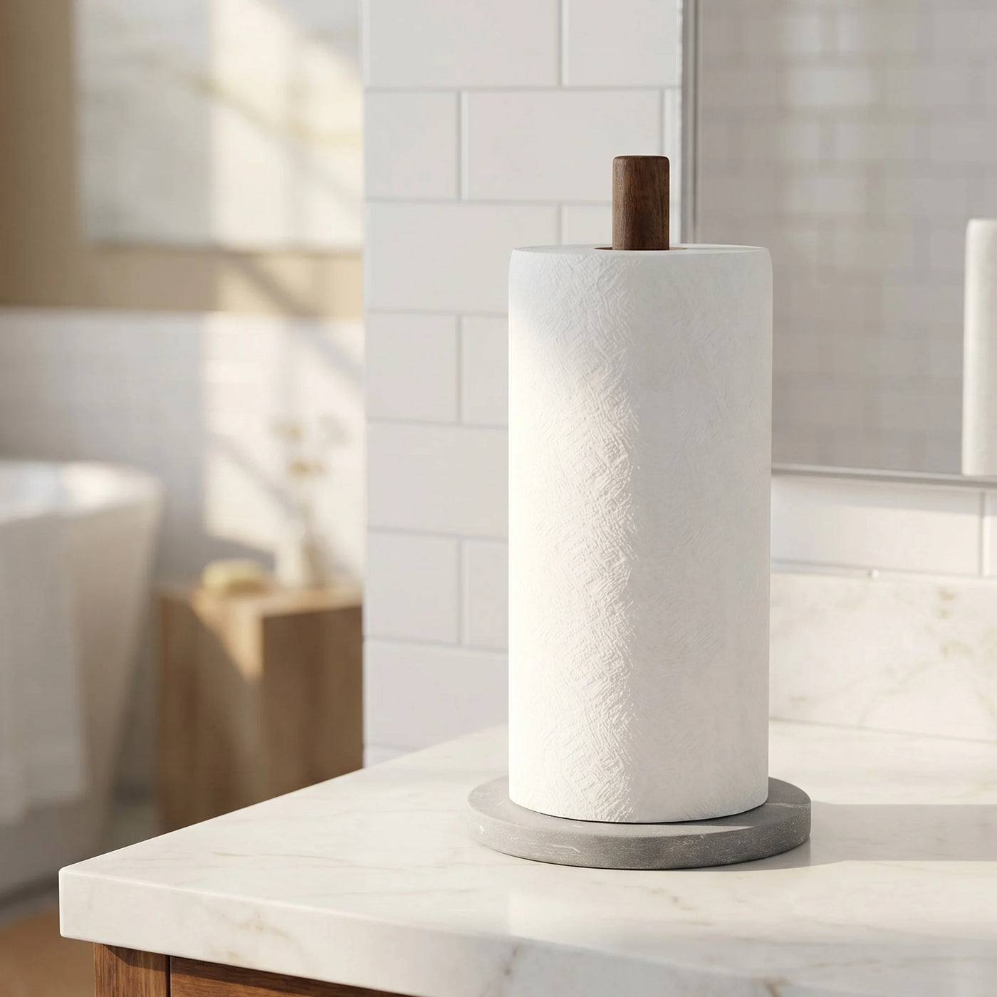 Paper Towel Holder Countertop Non-slip Base Marble Color E 12.6x5.9inch, for Drying Dishes, Wiping Counters and Everyday Kitchen Cleaning