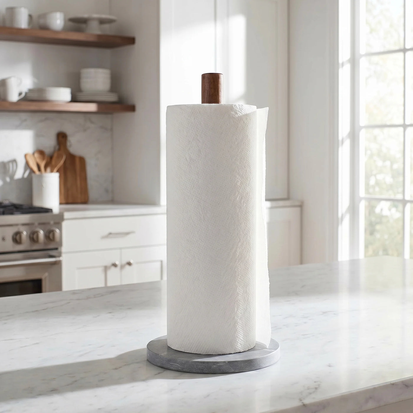 Paper Towel Holder Countertop Non-slip Base Marble Color E 12.6x5.9inch, for Drying Dishes, Wiping Counters and Everyday Kitchen Cleaning