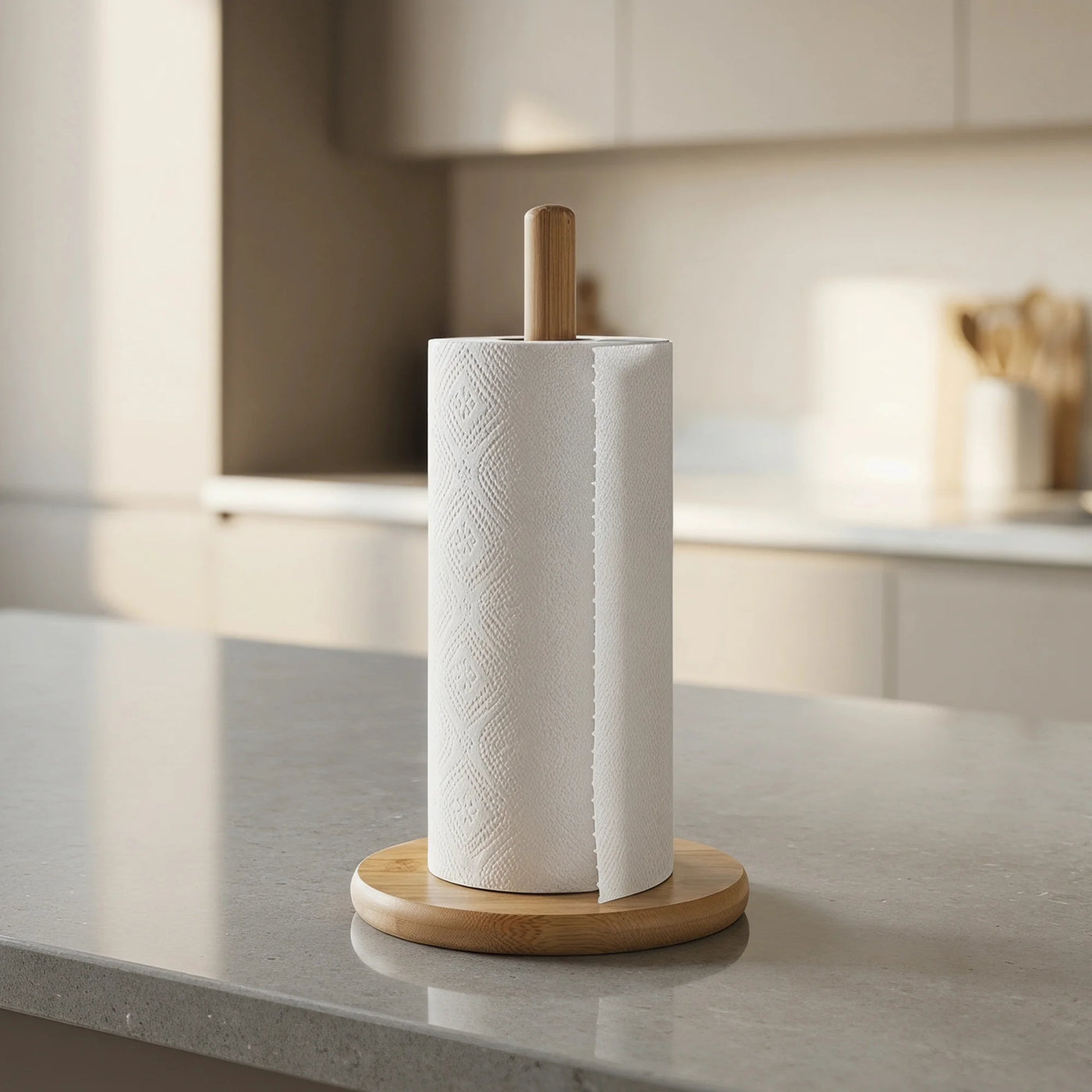 Paper Towel Holder Countertop Durable Base Wood Natural E 11x6.3inch, for Drying Dishes, Wiping Counters and Everyday Kitchen Cleaning