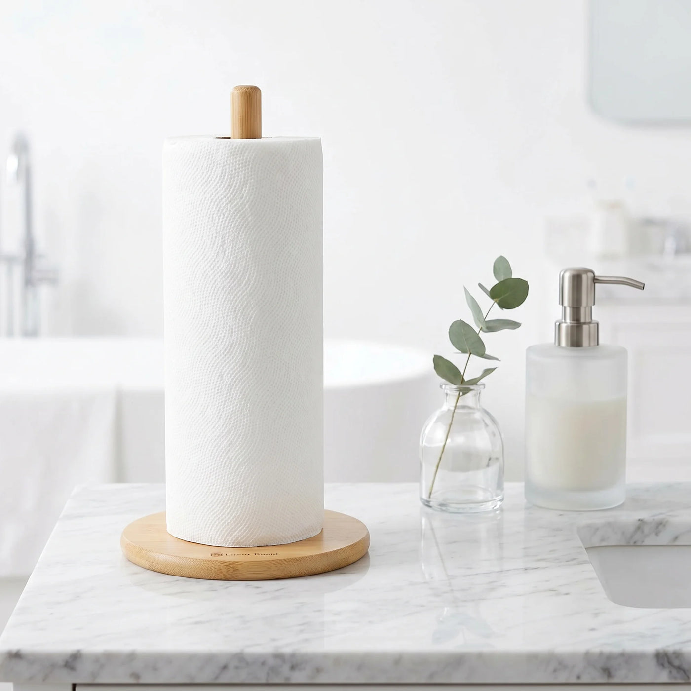 Paper Towel Holder Countertop Durable Base Wood Natural E 11x6.3inch, for Drying Dishes, Wiping Counters and Everyday Kitchen Cleaning