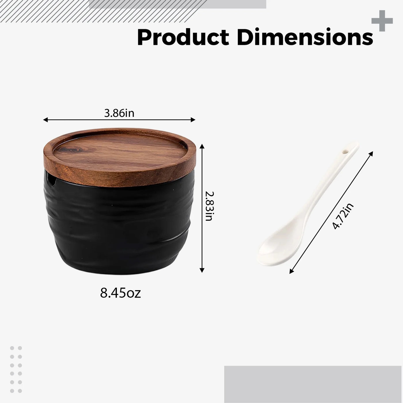 2-Piece Ceramic Salt and Pepper Containers Set, Japanese-style Spice Jar with Wooden Lid, Kitchen Spice Organizers and Storage, Dual Spoons