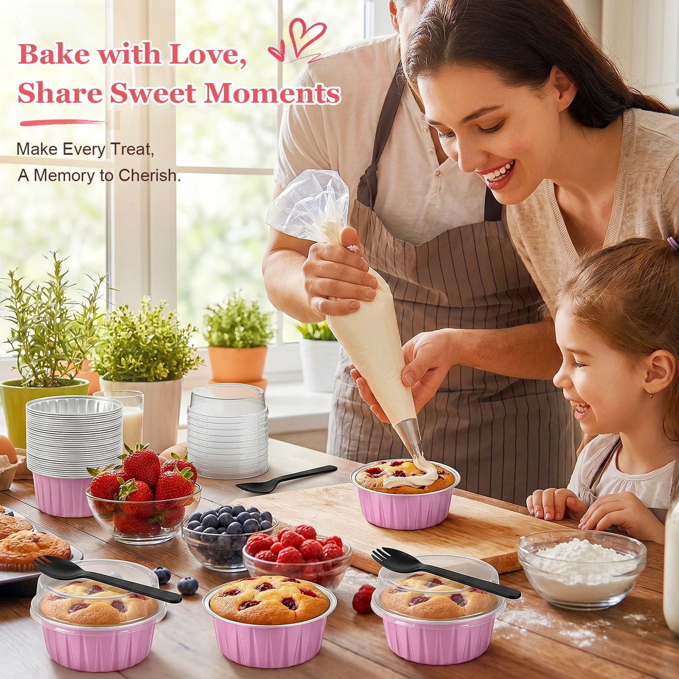 5 Oz Mini Cake Pans with Lids, Aluminum Foil Cake Cups, Pie Pans Muffin Tins Cupcake for Party Wedding Birthday