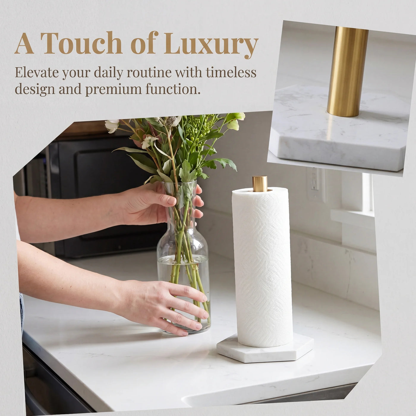 Non Slip Base Paper Towel Holder Gold B 11.7x3.3inch, for Drying Dishes, Wiping Counters and Everyday Kitchen Cleaning