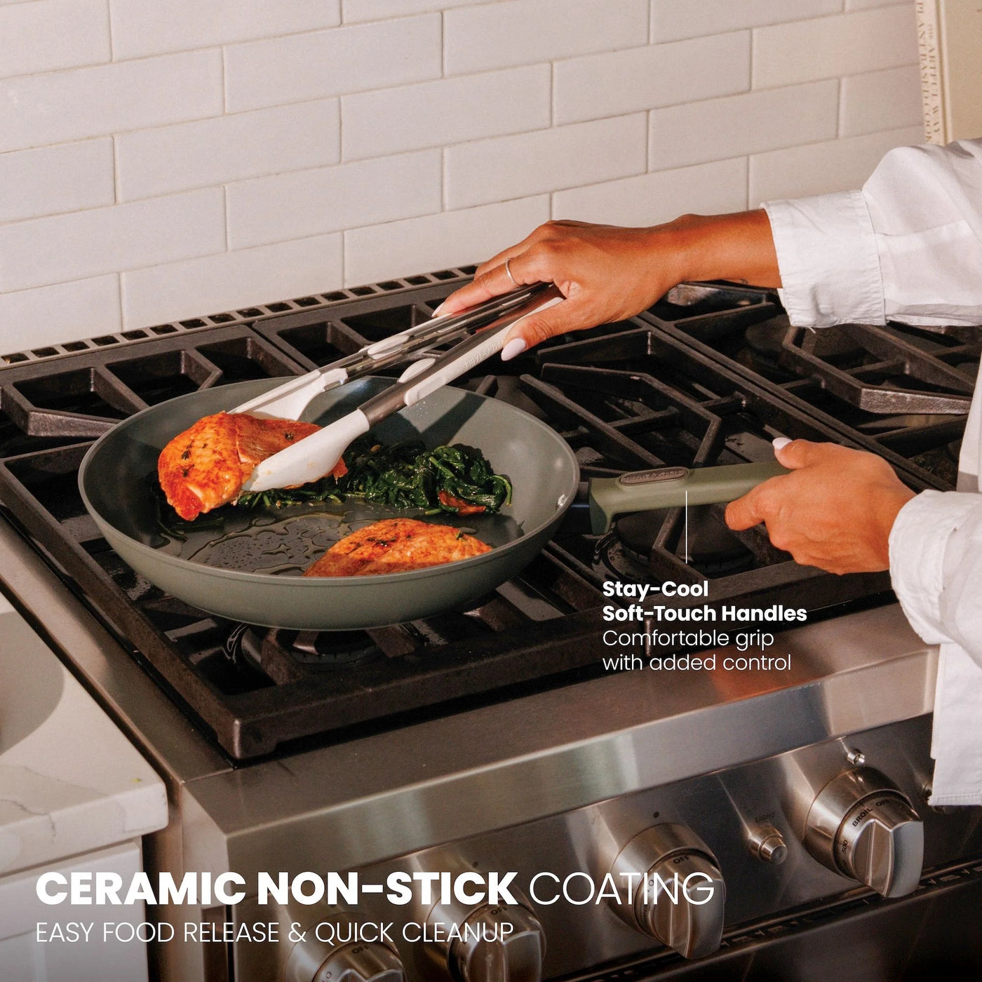 12.5" Ceramic Nonstick Fry Pan Granite Collection, Moss, for Everyday Home Kitchen Cooking, Storage and Organization