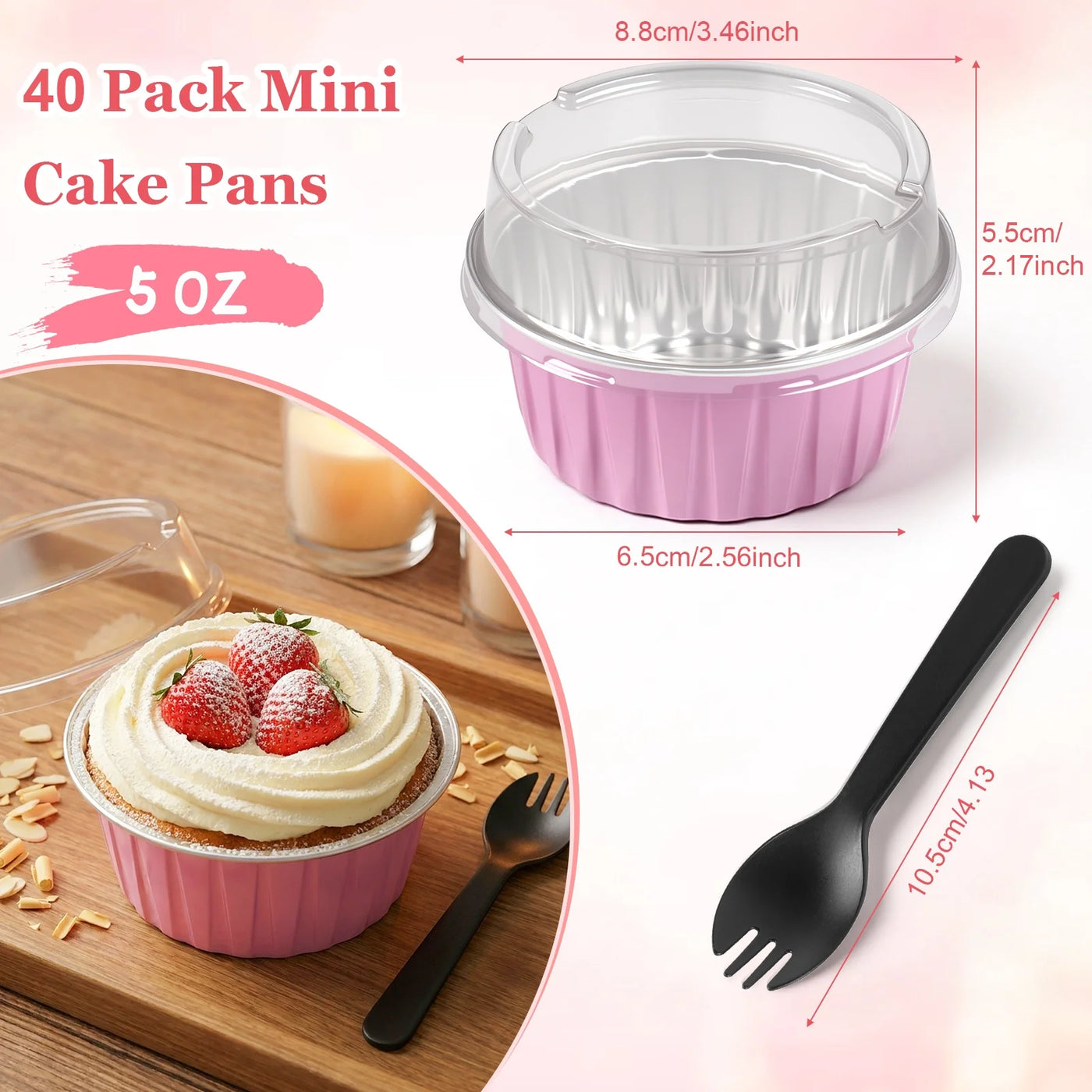 5 Oz Mini Cake Pans with Lids, Aluminum Foil Cake Cups, Pie Pans Muffin Tins Cupcake for Party Wedding Birthday