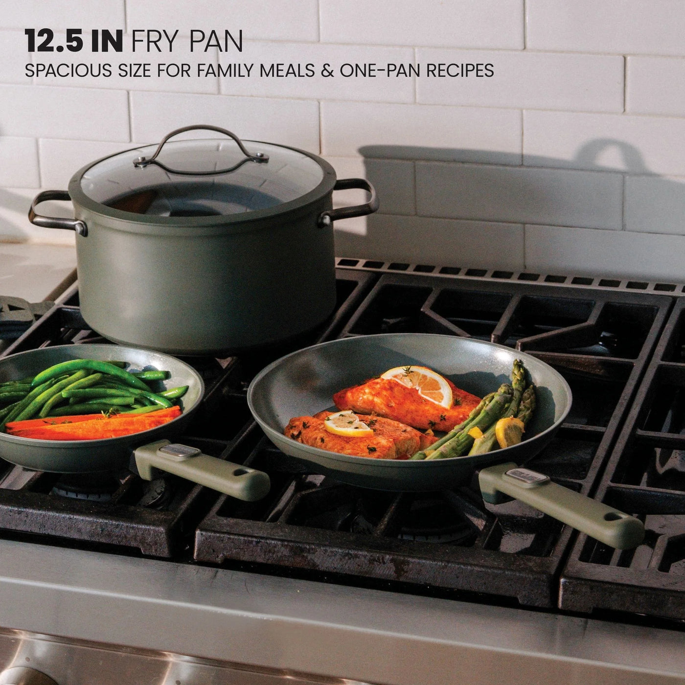 12.5" Ceramic Nonstick Fry Pan Granite Collection, Moss, for Everyday Home Kitchen Cooking, Storage and Organization