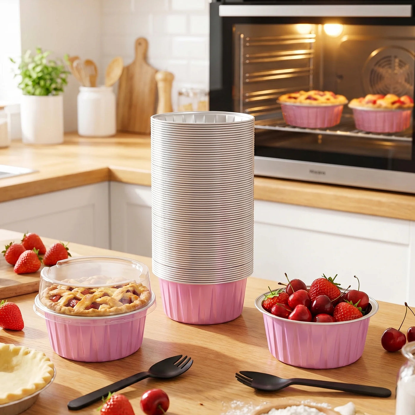 5 Oz Mini Cake Pans with Lids, Aluminum Foil Cake Cups, Pie Pans Muffin Tins Cupcake for Party Wedding Birthday