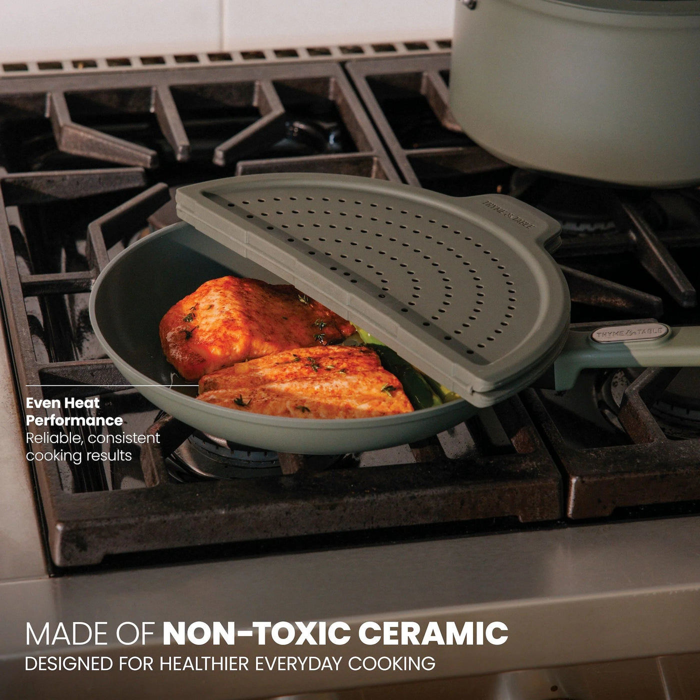 12.5" Ceramic Nonstick Fry Pan Granite Collection, Moss, for Everyday Home Kitchen Cooking, Storage and Organization