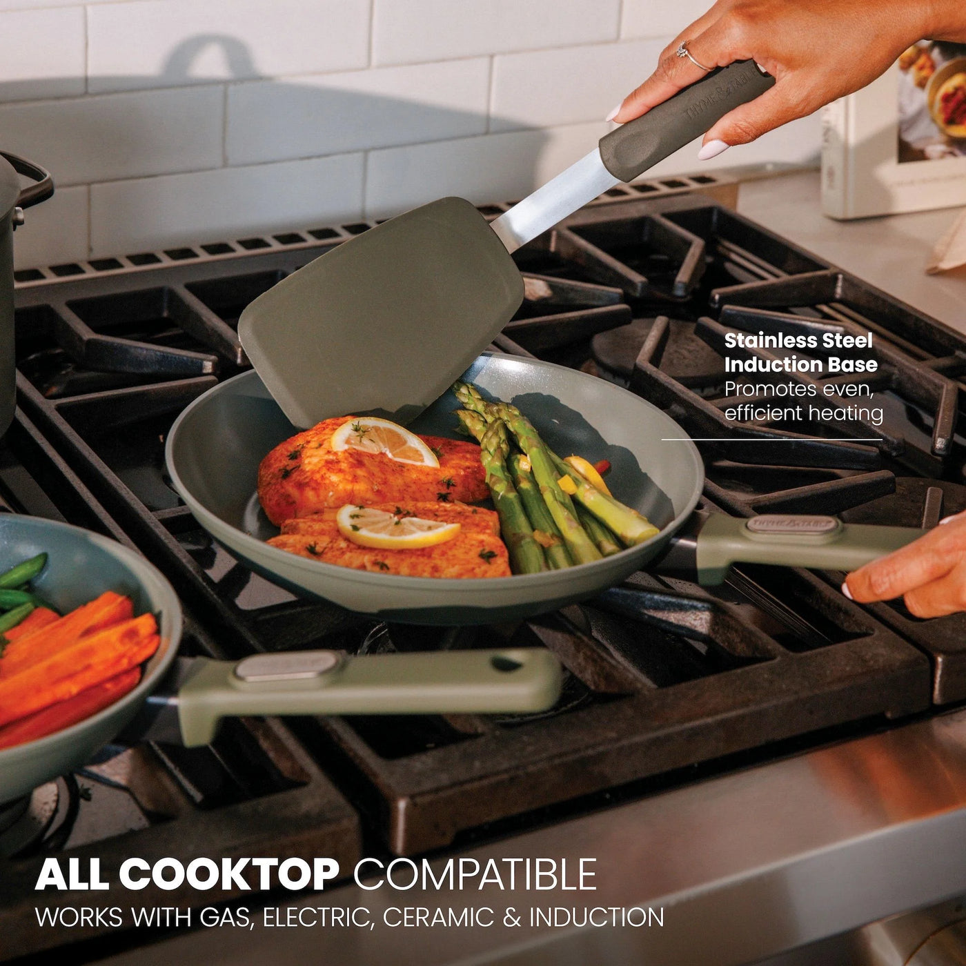 12.5" Ceramic Nonstick Fry Pan Granite Collection, Moss, for Everyday Home Kitchen Cooking, Storage and Organization
