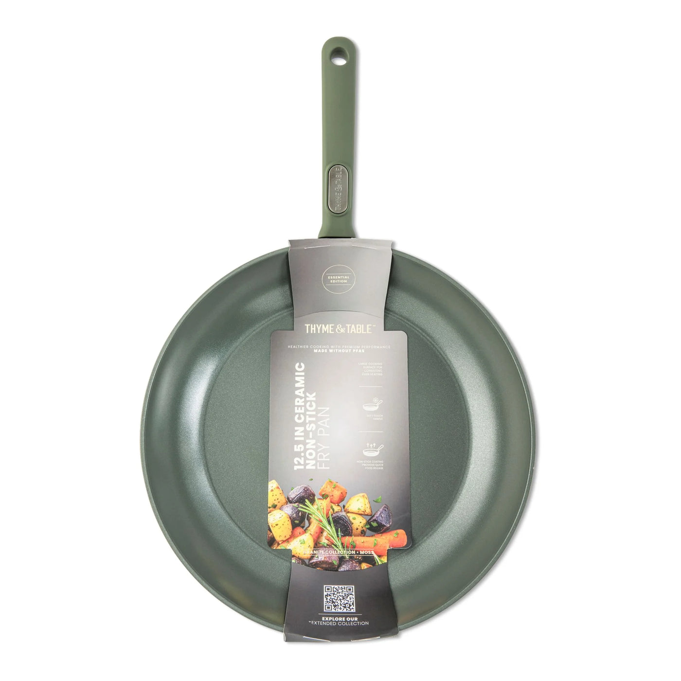 12.5" Ceramic Nonstick Fry Pan Granite Collection, Moss, for Everyday Home Kitchen Cooking, Storage and Organization