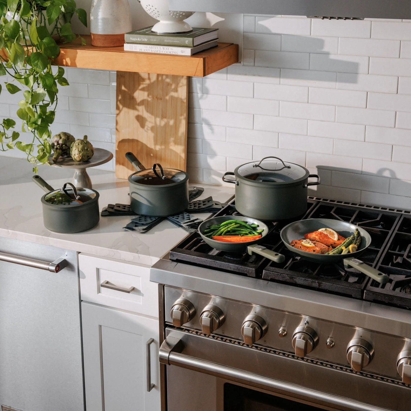 12.5" Ceramic Nonstick Fry Pan Granite Collection, Moss, for Everyday Home Kitchen Cooking, Storage and Organization