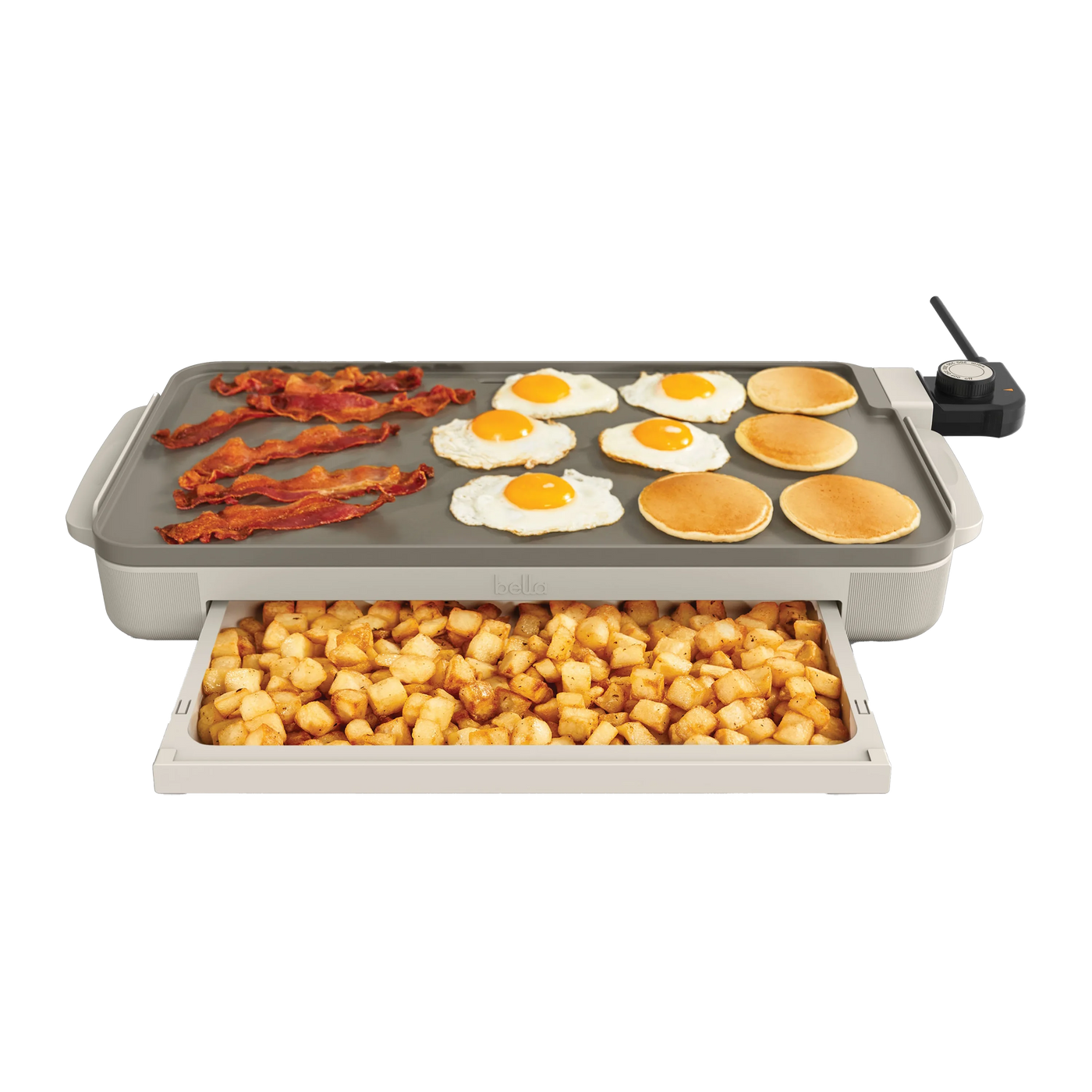 10" X 18" Nonstick Ceramic Griddle with Warming Tray, Oatmilk, for Everyday Home Kitchen Cooking, Storage and Organization