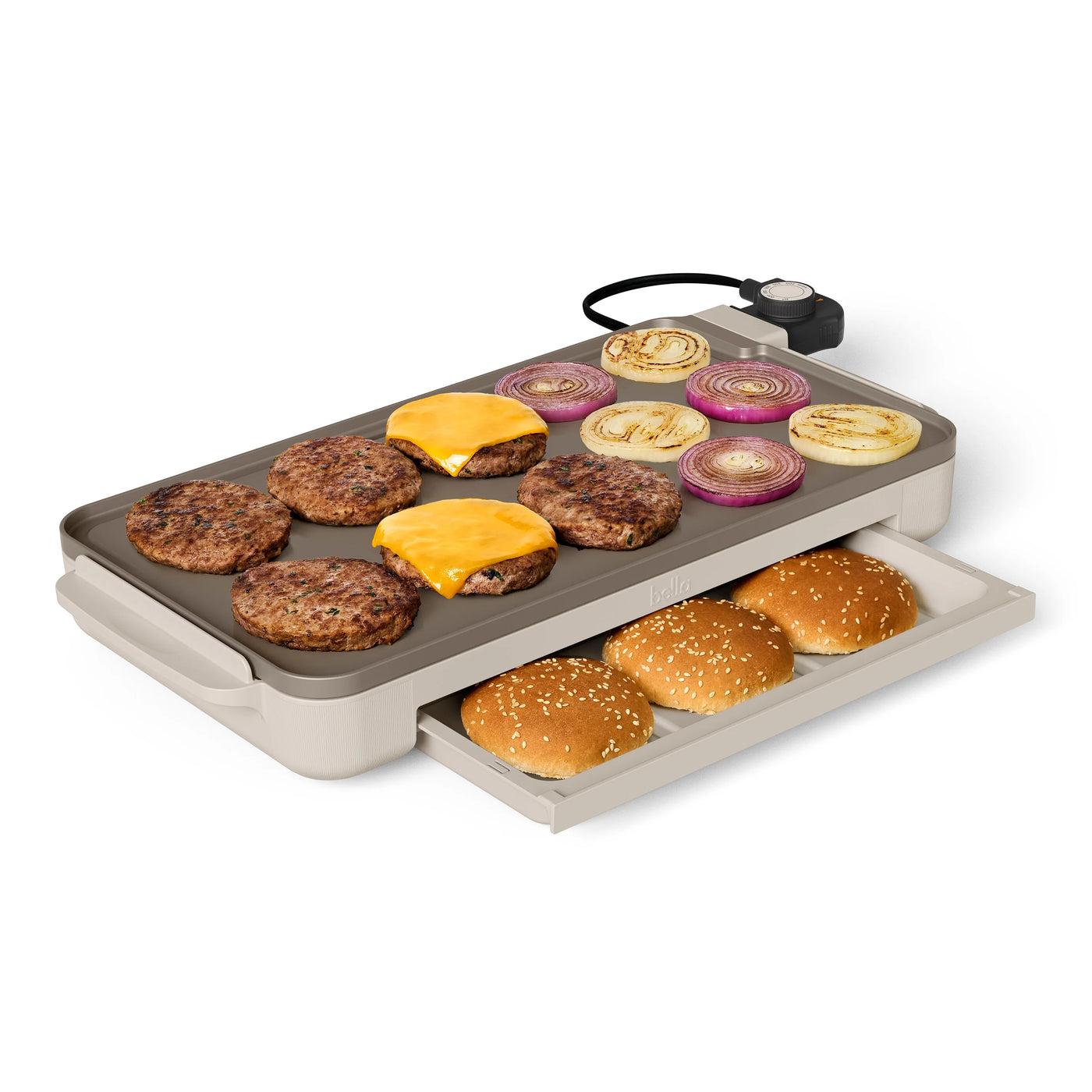 10" X 18" Nonstick Ceramic Griddle with Warming Tray, Oatmilk, for Everyday Home Kitchen Cooking, Storage and Organization