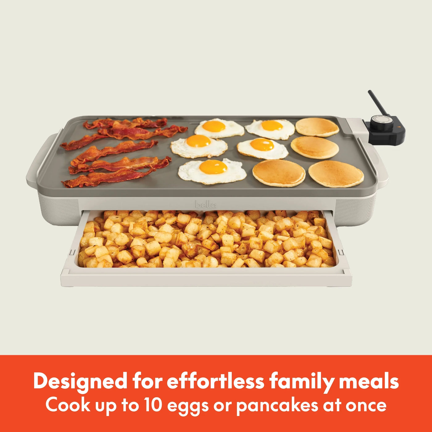 10" X 18" Nonstick Ceramic Griddle with Warming Tray, Oatmilk, for Everyday Home Kitchen Cooking, Storage and Organization