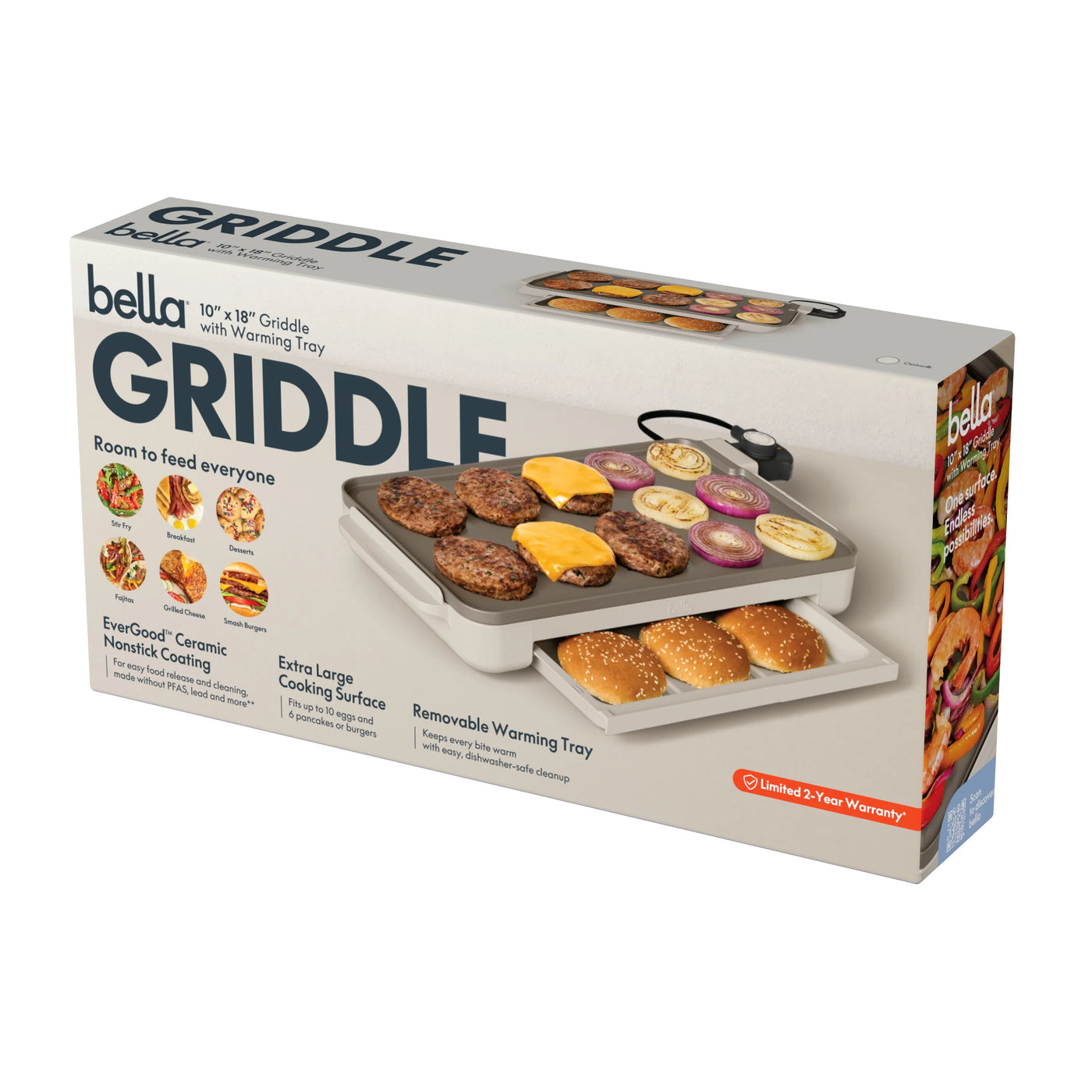 10" X 18" Nonstick Ceramic Griddle with Warming Tray, Oatmilk, for Everyday Home Kitchen Cooking, Storage and Organization