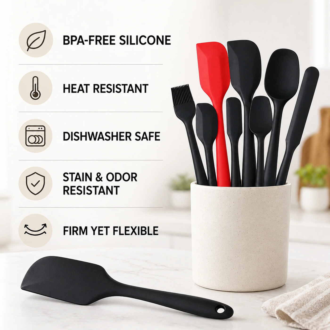 8-Piece BPA-FREE Silicone Spatula Set, Kitchen Scraper Utensils for Baking, Mixing, Cooking and Nonstick Cookware
