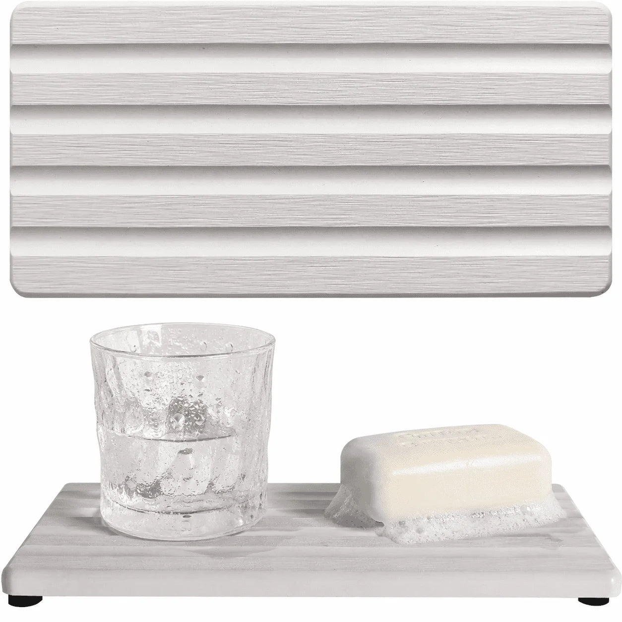 Diatomite Stone Soap Tray for Bathroom Sink and Kitchen Counter, Fast Drying Water Absorbing Sink Caddy Organizer with Anti-slip Feet