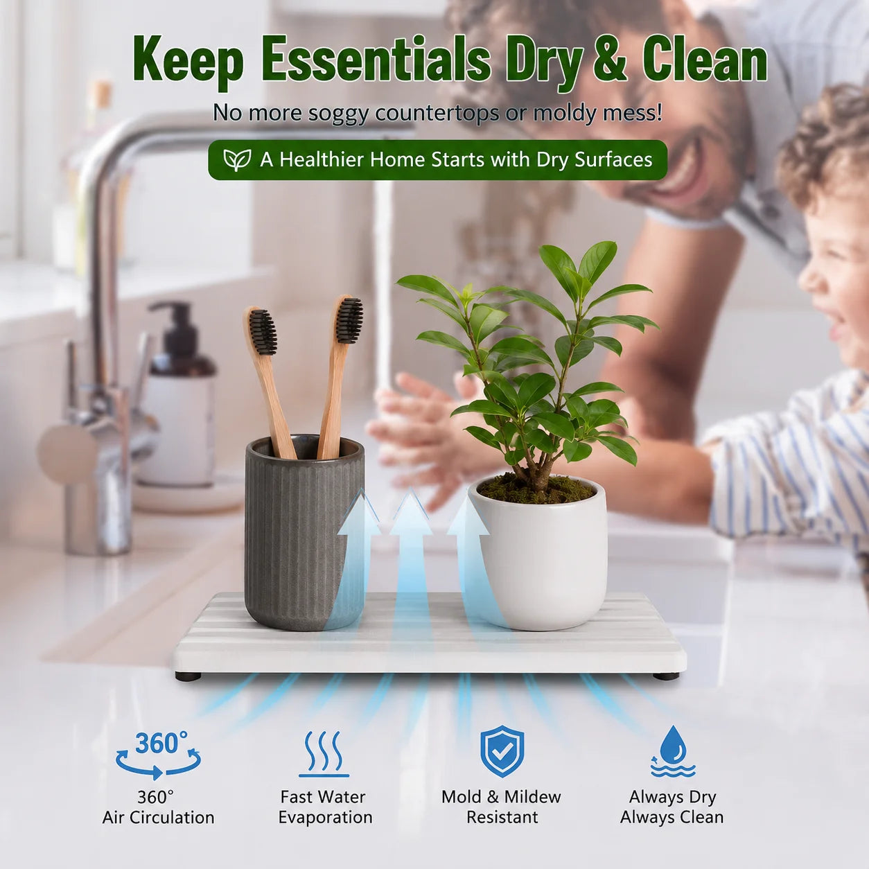 Diatomite Stone Soap Tray for Bathroom Sink and Kitchen Counter, Fast Drying Water Absorbing Sink Caddy Organizer with Anti-slip Feet