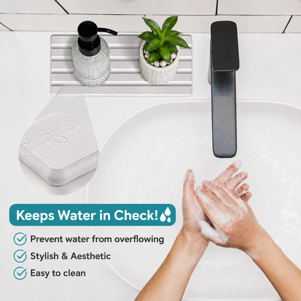 Diatomite Stone Soap Tray for Bathroom Sink and Kitchen Counter, Fast Drying Water Absorbing Sink Caddy Organizer with Anti-slip Feet