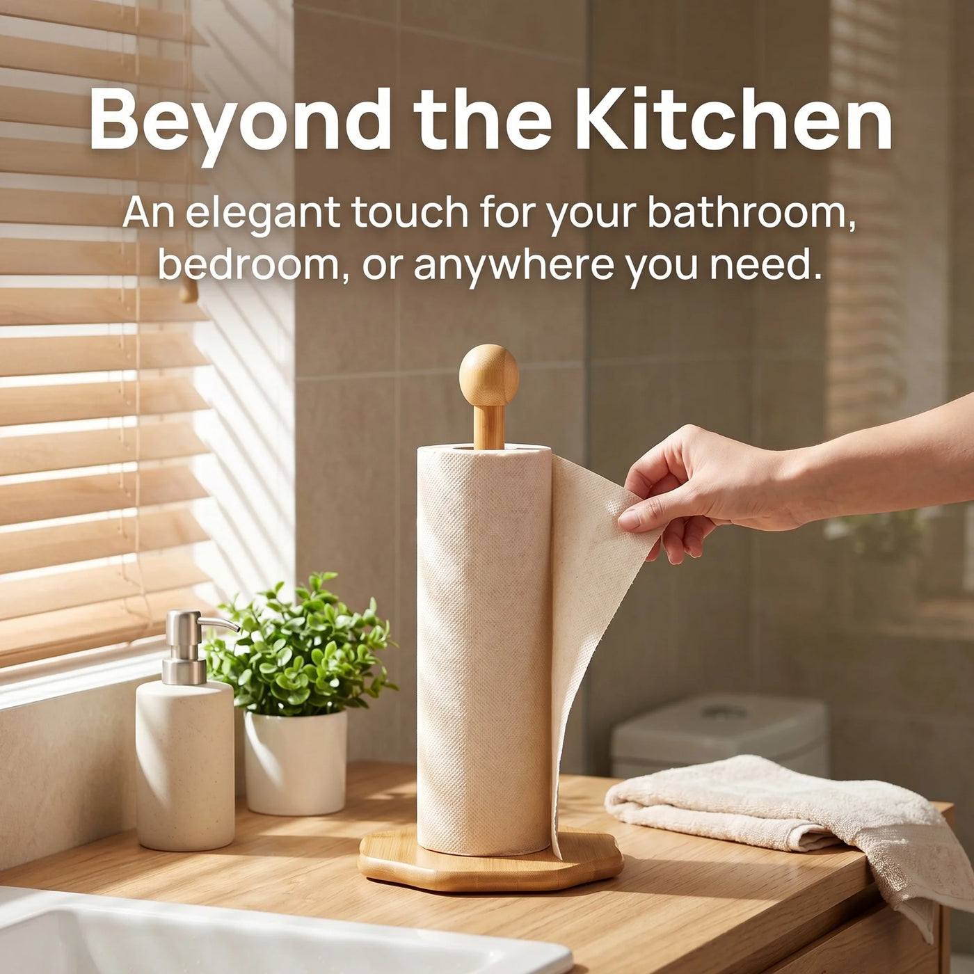 Paper Towel Holder Countertop Non Slip Base Wood Natural E 11.6x6.3inch, for Drying Dishes, Wiping Counters and Everyday Kitchen Cleaning
