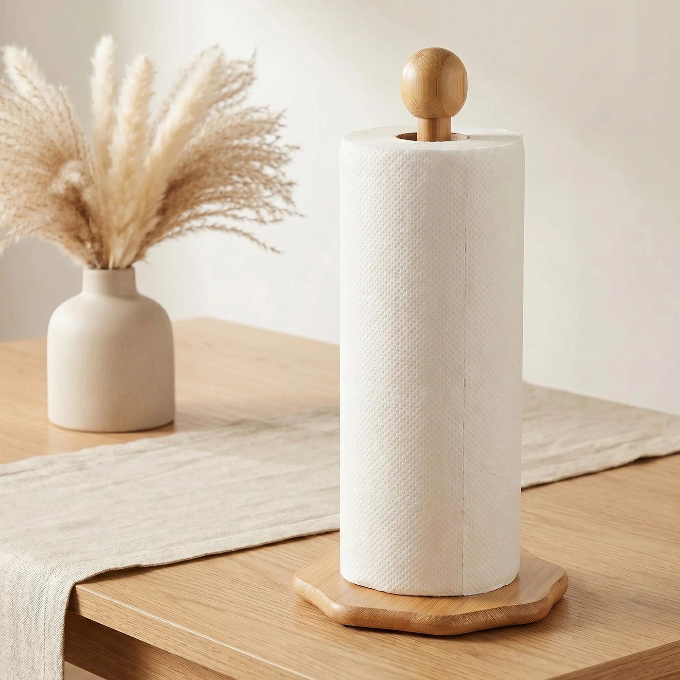 Paper Towel Holder Countertop Non Slip Base Wood Natural E 11.6x6.3inch, for Drying Dishes, Wiping Counters and Everyday Kitchen Cleaning