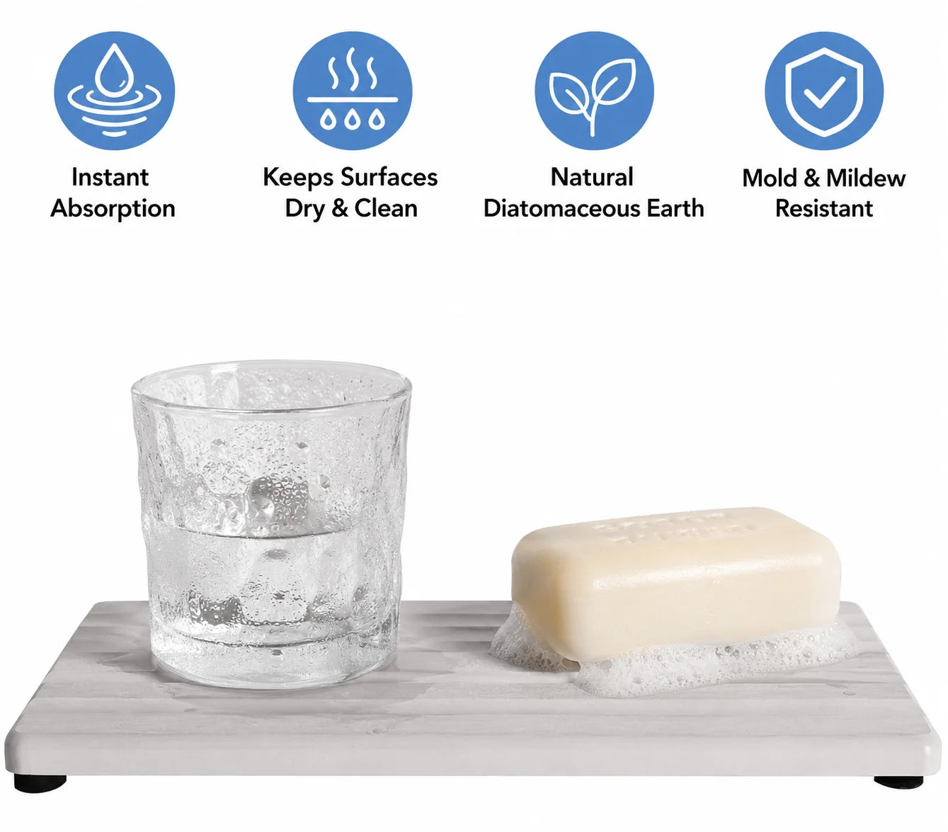 Diatomite Stone Soap Tray for Bathroom Sink and Kitchen Counter, Fast Drying Water Absorbing Sink Caddy Organizer with Anti-slip Feet