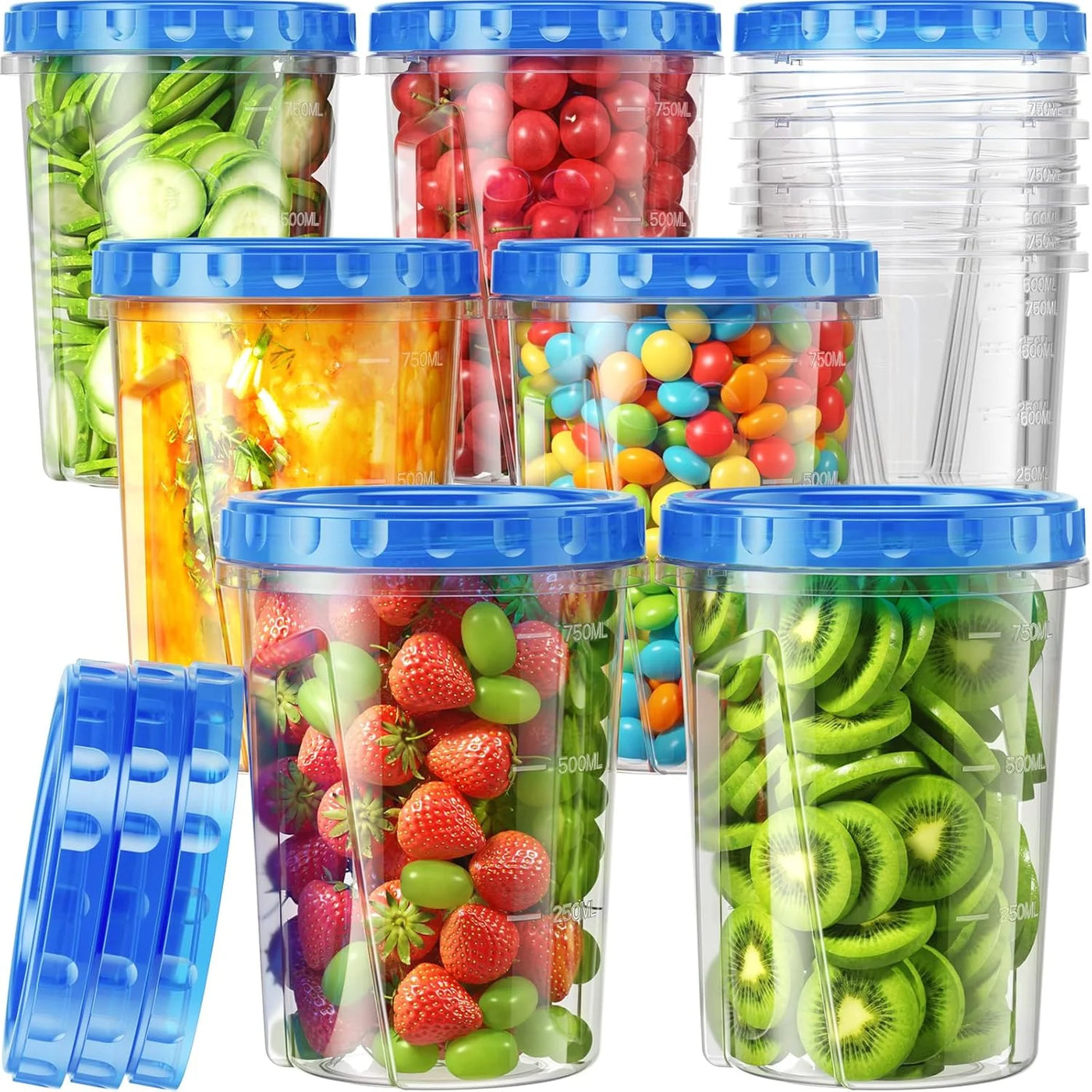 6-Piece 17oz + 6-Piece 34 Oz Reusable Freezer Storage Containers with Twist Top Lids Airtight, Small Plastic Food Storage Containers for Meal Prep