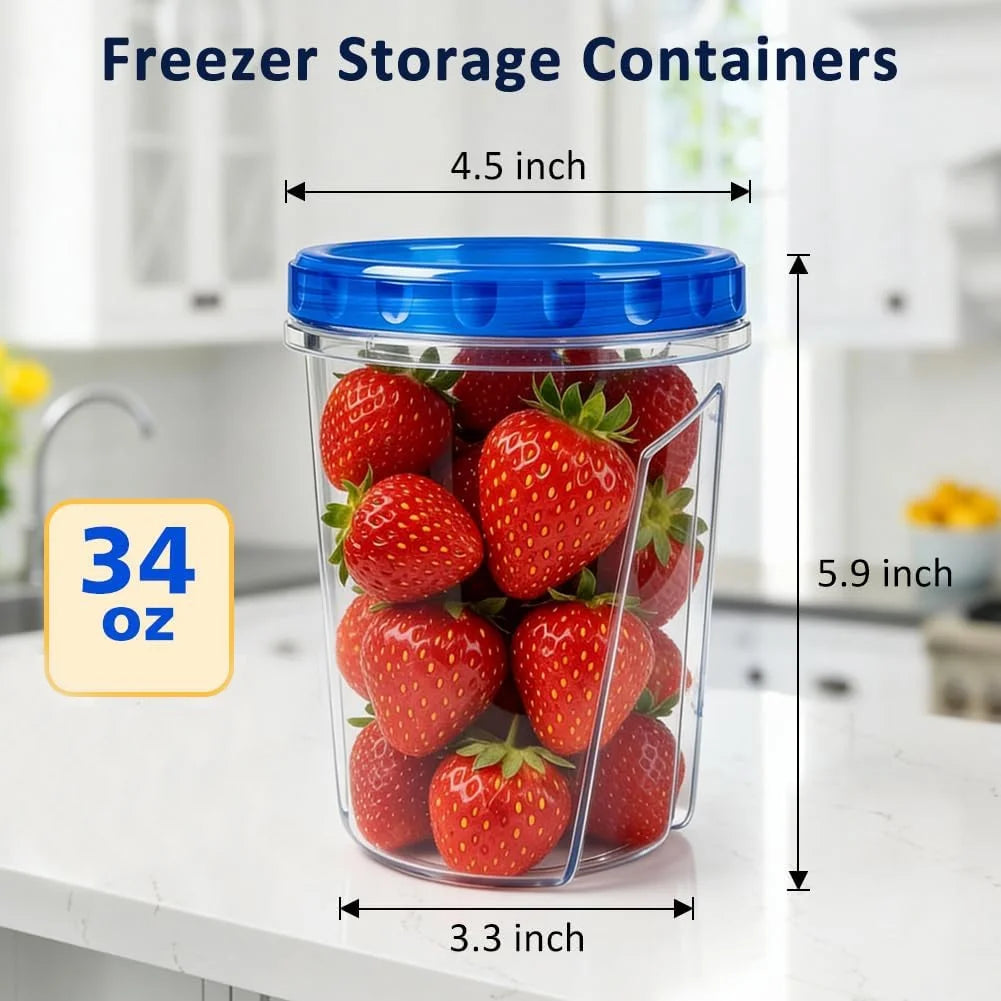 6-Piece 17oz + 6-Piece 34 Oz Reusable Freezer Storage Containers with Twist Top Lids Airtight, Small Plastic Food Storage Containers for Meal Prep