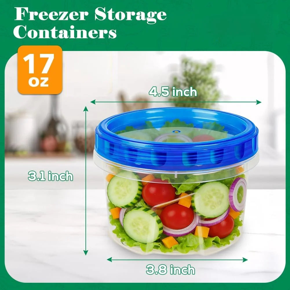 6-Piece 17oz + 6-Piece 34 Oz Reusable Freezer Storage Containers with Twist Top Lids Airtight, Small Plastic Food Storage Containers for Meal Prep