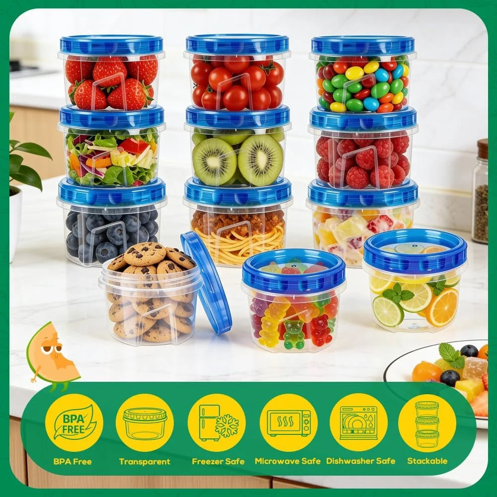 6-Piece 17oz + 6-Piece 34 Oz Reusable Freezer Storage Containers with Twist Top Lids Airtight, Small Plastic Food Storage Containers for Meal Prep