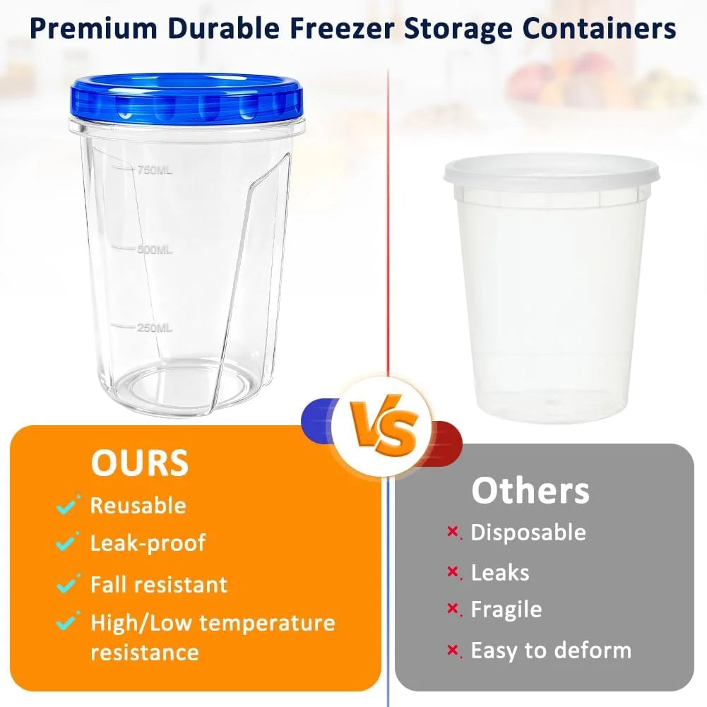 6-Piece 17oz + 6-Piece 34 Oz Reusable Freezer Storage Containers with Twist Top Lids Airtight, Small Plastic Food Storage Containers for Meal Prep