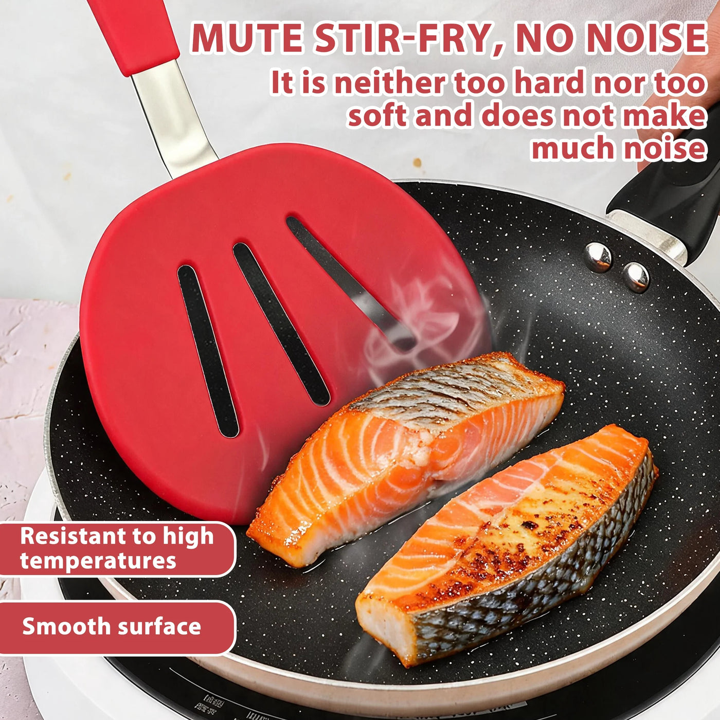 2-Pack Silicone Slotted Spatula Set for Nonstick Cookware, Heat Resistant Kitchen Turner Set for Frying, Cooking and Serving, Red