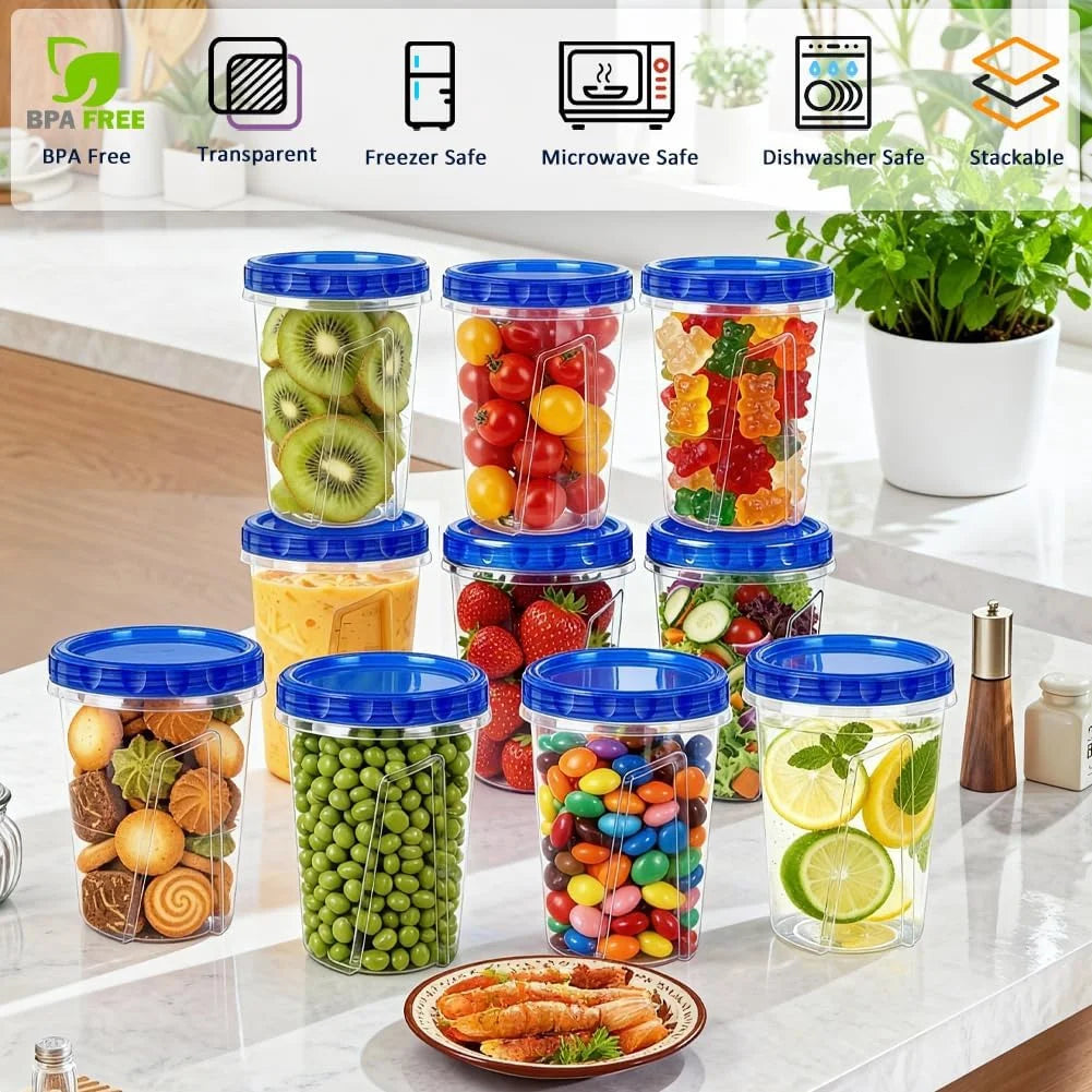 6-Piece 17oz + 6-Piece 34 Oz Reusable Freezer Storage Containers with Twist Top Lids Airtight, Small Plastic Food Storage Containers for Meal Prep