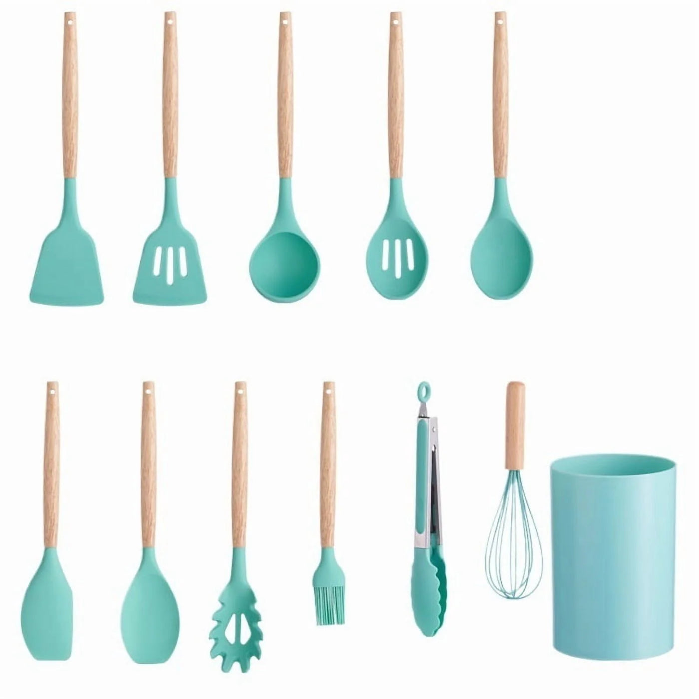 12-Piece Food Grade Silicone Kitchen Utensil Set Nonstick Cookware Friendly Cooking Spatula Soup Spoon Household Full Kitchen Tool Kit