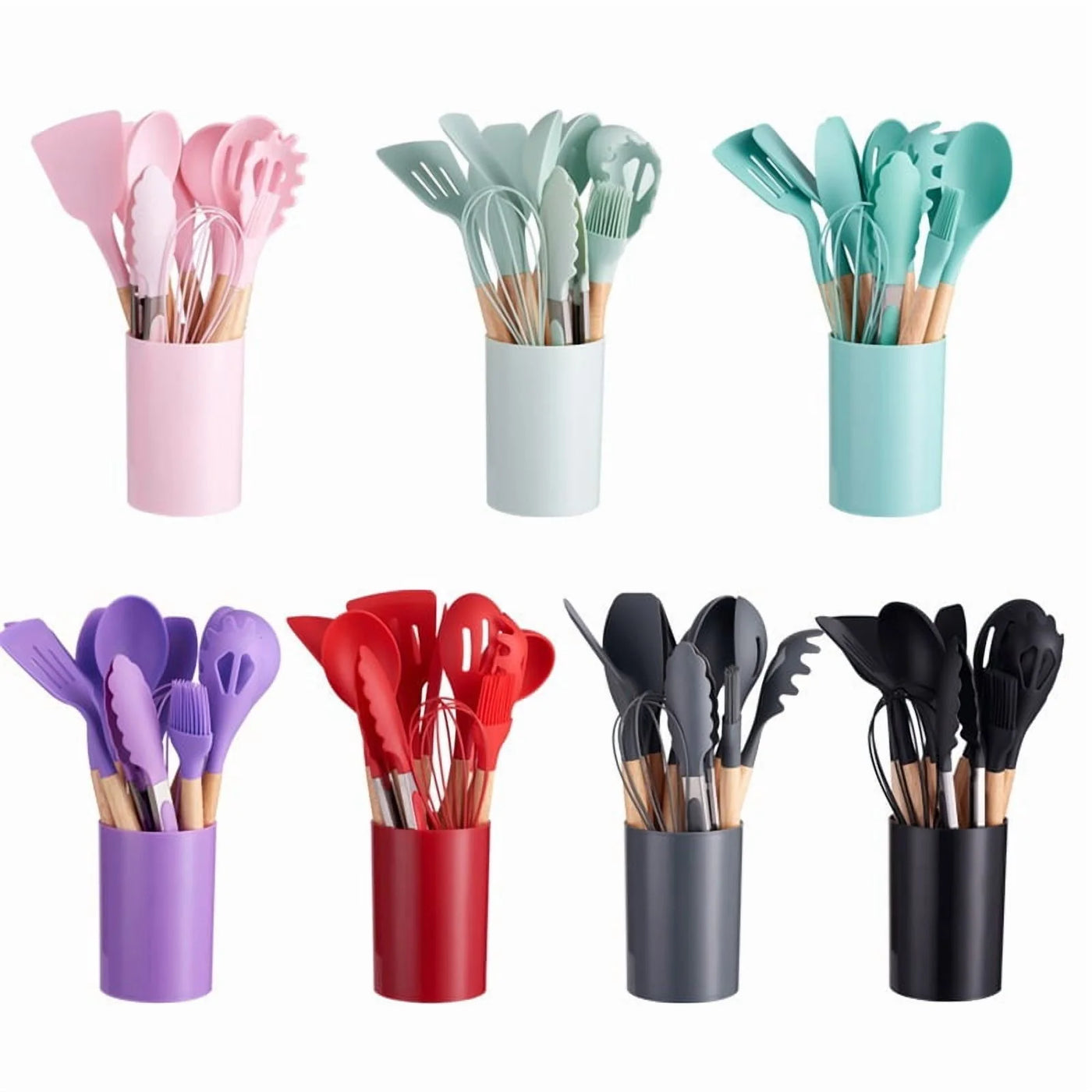 12-Piece Food Grade Silicone Kitchen Utensil Set Nonstick Cookware Friendly Cooking Spatula Soup Spoon Household Full Kitchen Tool Kit