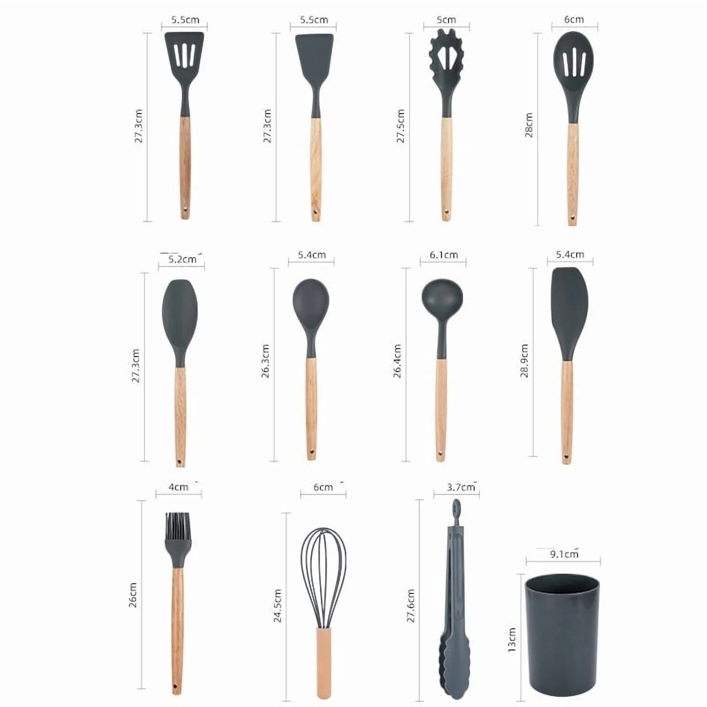 12-Piece Food Grade Silicone Kitchen Utensil Set Nonstick Cookware Friendly Cooking Spatula Soup Spoon Household Full Kitchen Tool Kit