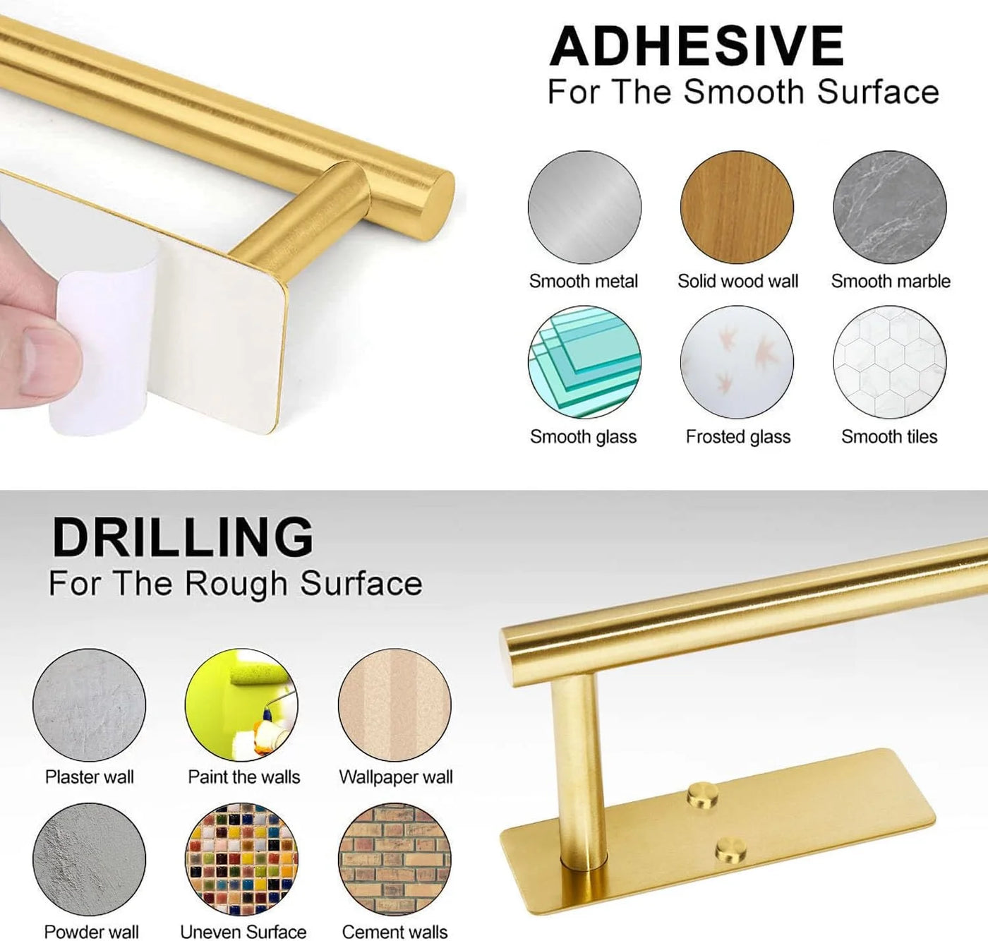 Gold Sus304 Stainless Steel Paper Towel Holder, Adhesive Punch-free Under Cabinet Tissue Roll Rack, Matte Metal Wall Mount Organizer for Kitchen