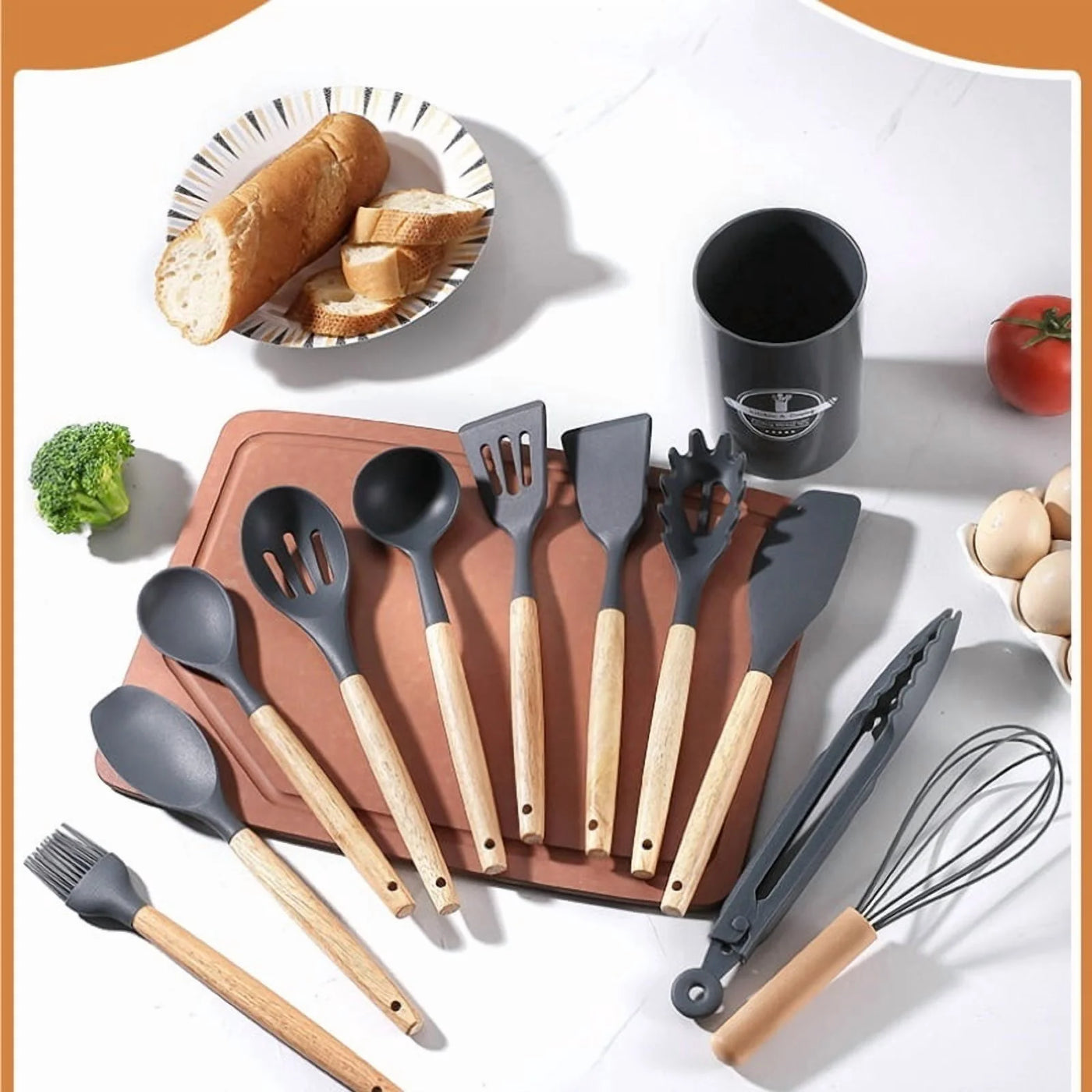 12-Piece Food Grade Silicone Kitchen Utensil Set Nonstick Cookware Friendly Cooking Spatula Soup Spoon Household Full Kitchen Tool Kit