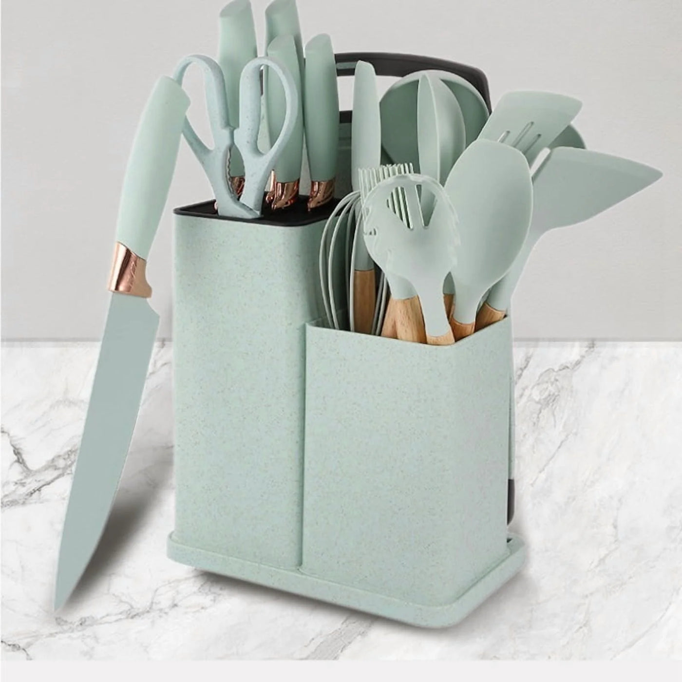 19-Piece Silicone Kitchen Utensils Set Nonstick Cooking Spatula Spoon Knife Combo with Storage Bucket Multifunctional Kitchen Cooking Tool Kit