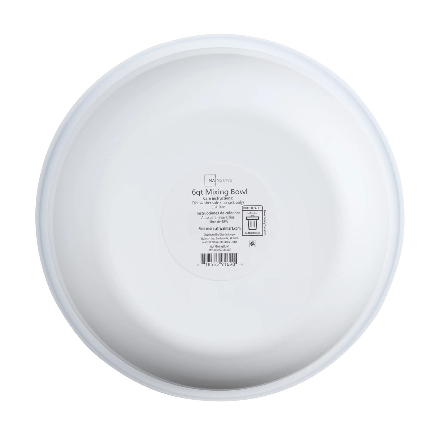 6-Quart Mixing Bowl, Durable, Lightweight, and Versatile Kitchen Essential, White, for Everyday Home Kitchen Cooking, Storage and Organization