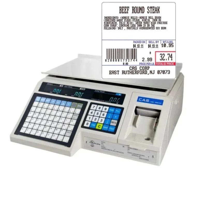 Cas Lp-1000n Scale with Label Printer, 30lb Capacity Ntep Certified Label Scale for Legal Trade, Features 54 Speed Keys and 4, 000 Plus