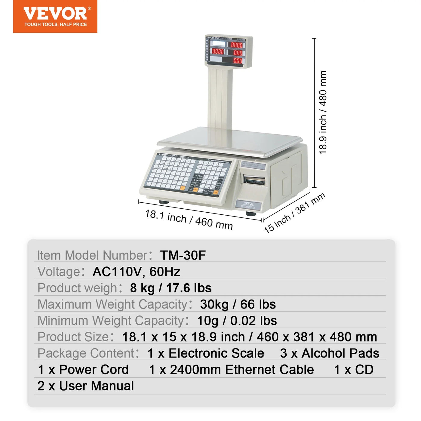 Electronic Price Computing Scale, 66 Lb Digital Deli Weight Scales, LCD and LED Digital Commercial Food Fruit Meat Produce Counting Weight