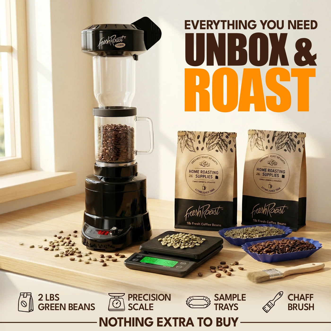 Sr800 Roasting Bundle, Ext Tube, Digital Scale, 2Lb Sample Pack, and Trays, for Accurate Kitchen, Food and Portion Weighing